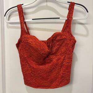 ReoRia Vibrant Red Lace Crop Top
